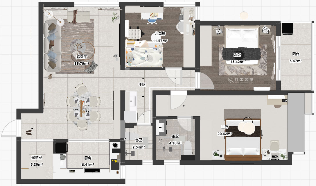 朱彦｜清江西苑17-2-1302-132㎡-现代简约风格｜3室2厅2卫｜老房装修｜定制家｜全包14万｜00_03平面彩图
